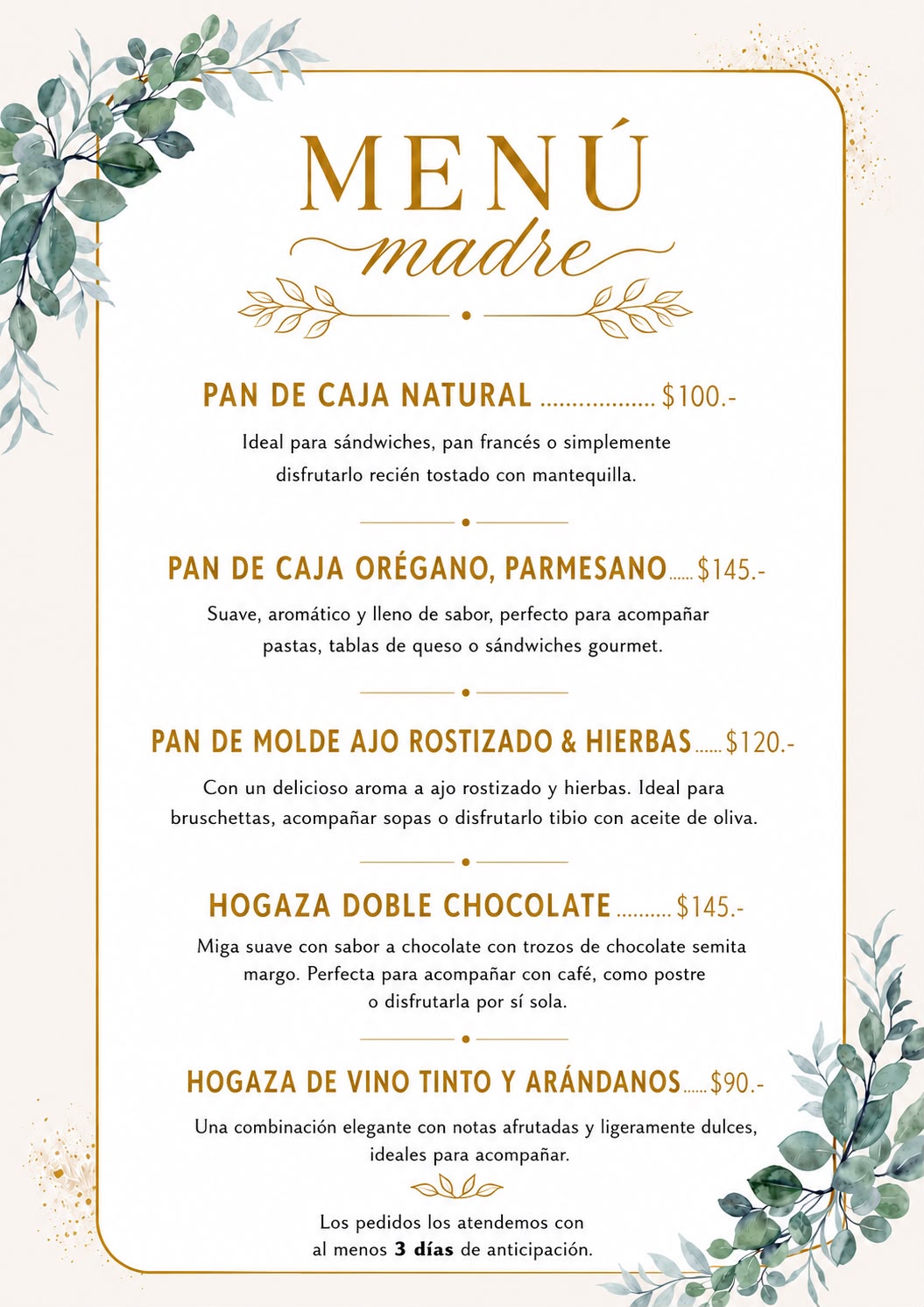 Menú madre de Casa Karlota